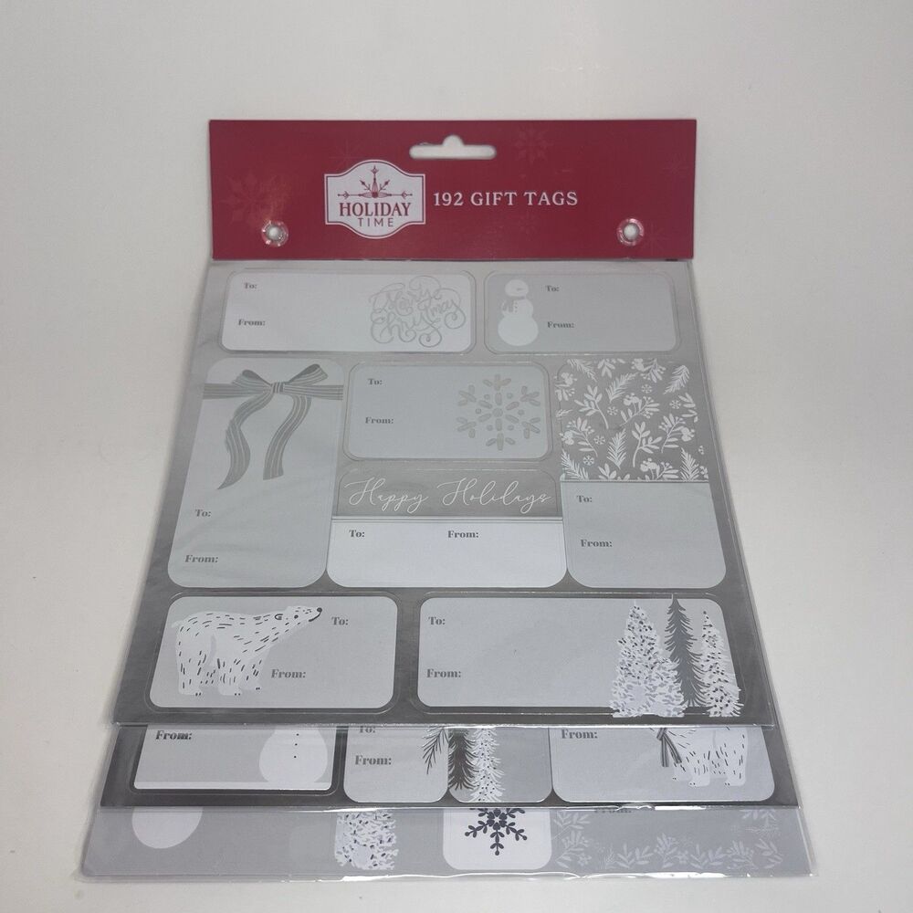 Holiday Time 192 Gift Tags Christmas Silver Winter Holiday Gift Labels - NEW